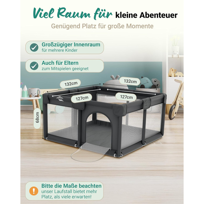 Дитячий манеж Laufstall – [НОВИНКА 2025] – Дитячий манеж, ігровий майданчик, огорожа для дитини, манеж для дітей, Play Pen – [Перевірено в лабораторії] – Дихаючий матеріал, повністю оббитий - 130x130 см