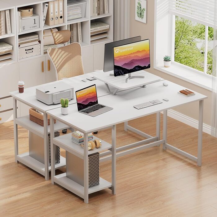 Білий письмовий стіл GreenForest з місцем для зберігання, 100 см, комп'ютерний стіл з підставкою для монітора, для дому та офісу, 140x50 см