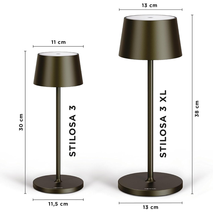 Стильна LED-лампа Stilosa 3 XL на акумуляторі, IP54, для дому та вулиці, з USB-C, тепле світло, 38 см, чорний колір