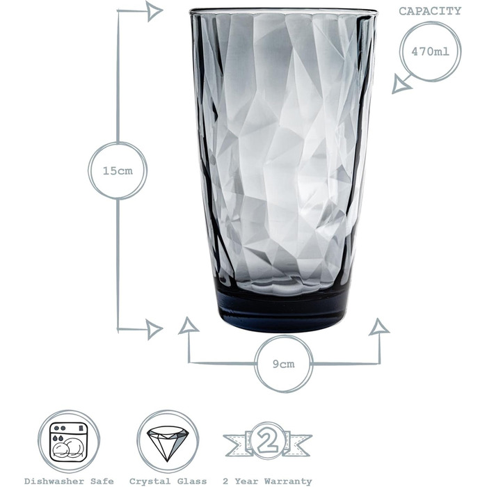 Бокали для лонгдрінку Bormioli Rocco Diamond Ocean Blue 470 мл, 6 шт. блакитні скляні