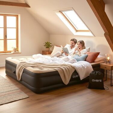 Надувний матрац-ліжко AVENLI для 2 осіб, 203x157x47 см з вбудованим насосом, флаокована поверхня, для кемпінгу та дому