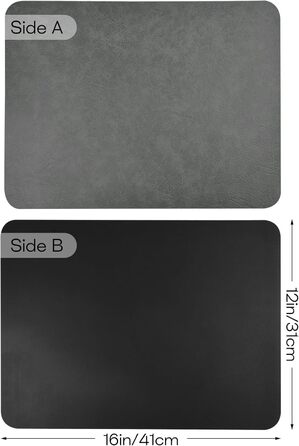 Набір підставок під тарілки 6 шт, неслизькі, миючіся, з штучної шкіри, 40 x 30 см (сірий/чорний)