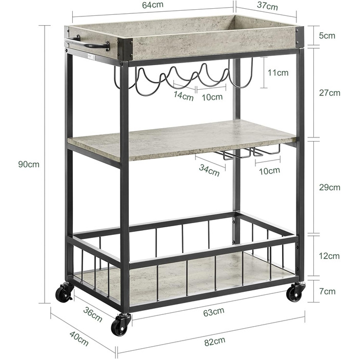 Візок для сервірування SoBuy SVW19-N з 3 полицями, 1 знімним підносом, BHT приблизно 77x90x41 см (сірий)