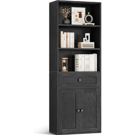 Стелаж Coleshome з дверцятами та шухлядами, 5 полиць, 48x24x164.2 см, білий/чорний