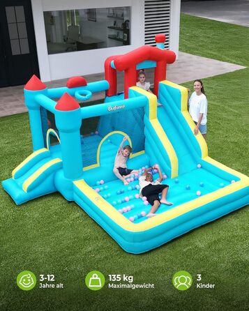 Надувний замок для дітей великий, з гіркою, синього кольору, з насосом 450W (для дому та вулиці)