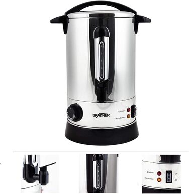 Електричний диспенсер для глінтвейну Grafner XL з нержавіючої сталі, 8,8 л, 1500 Вт, з краном, термостатом та захистом від перегріву