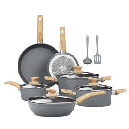 Набір каструль Kitchen Academy Induktion 12 шт. з нержавіючої сталі, сірий граніт, антипригарне покриття, PFOA & PFOS-free