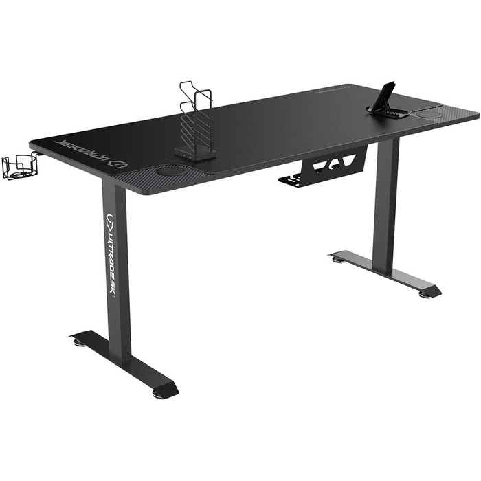 Ігровий стіл ULTRADESK Momentum, килимок розміру XXL, підставка для мобільного телефону, підстаканник, до 130 кг, чорний, 152.5x70 см