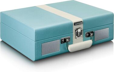 Вініловий програвач Lenco TT-110 Classic Phono, портативний, 33/45/78 об/хв, Bluetooth, ремінний привід, 2 вбудовані динаміки, AUX-IN, RCA-Out, 3,5 мм, синьо-білий