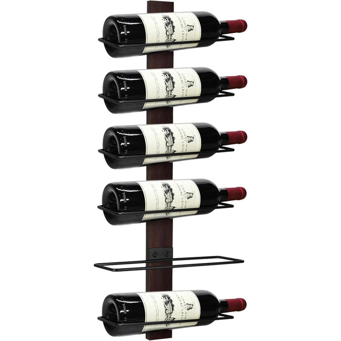 Металева полиця для вина на стіну, чорна, на 6 пляшок