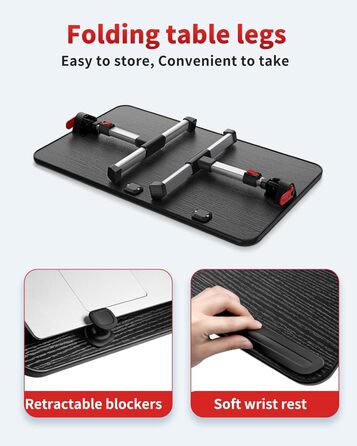 SAIJI Регульований стіл для ноутбука: портативний піднос для ноутбука з підніжними ніжками, для дивану, ліжка, підлоги. Чорний, 52x30 см