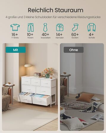 SONGMICS Комод зі 7 висувними ящиками, шафа для зберігання, сталь, MDF, флізелін, для спальні, прихожей, вітальні, білий (LGS323WH01)