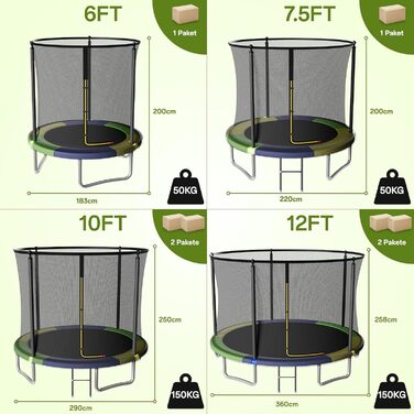 Батут JUMMICO вуличний з сіткою безпеки 183 см, кольоровий - комплект з аксесуарами для монтажу