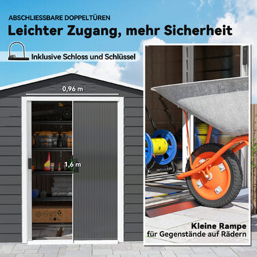 Металевий сарай для інструментів, стійкий до погодних умов та нержавіючий, із замком, розміром 2,40 x 2,06 x 1,98 м, темно-сірого кольору