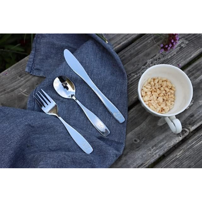 Набір дитячого столового прибору Exzact Edelstahl (12 шт.) - 4 виделки, 4 ножі, 4 ложки (Собака, Кіт, Заєць)