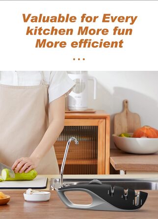 Професійний ручний точило для ножів з 5 кутами, дизайн UK, 3-ступеневе точіння роликами, для кухонних, хвилястих, хлібних, кишенькових та мисливських ножів, ножиць, чорний колір, 26 см