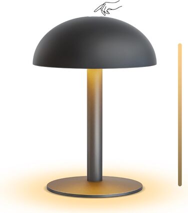 FUYO Грибний світильник без дротів - настільна лампа з сенсорним керуванням, регулюванням яскравості та функцією пам'яті, сучасний дизайн для спальні, вітальні та кемпінгу (Чорний)