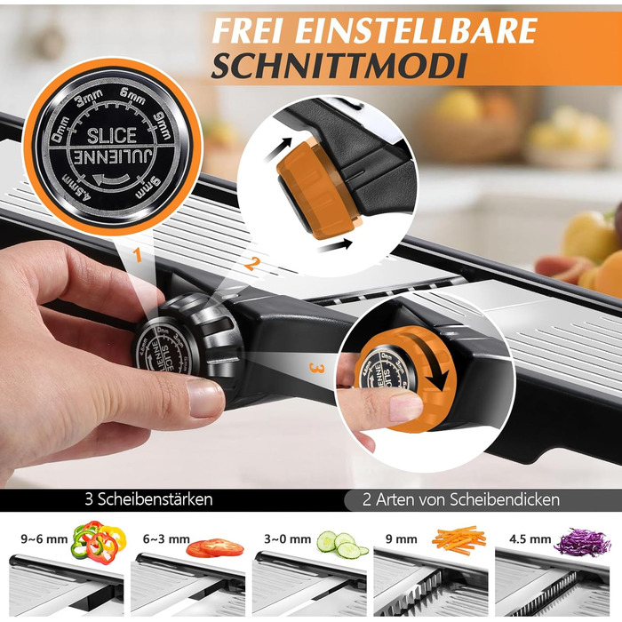 Машхом Мандоліна для овочів 5-в-1 з нержавіючої сталі, регульована, для овочів, фруктів, картоплі, помідорів, цибулі, 40 см
