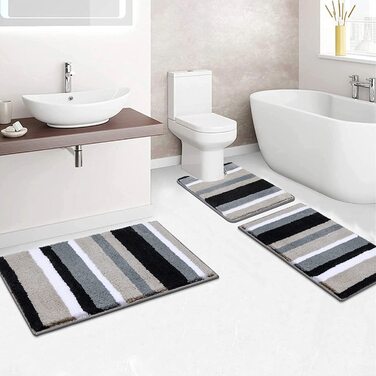 Набір килимків для ванної кімнати Pauwer: 3 шт. з мікрофібри, антиковзаючі, швидковисихаючі, для душу, ванни та туалету (Чорний). Розміри: 50x80 см + 45x65 см + 50x60 см