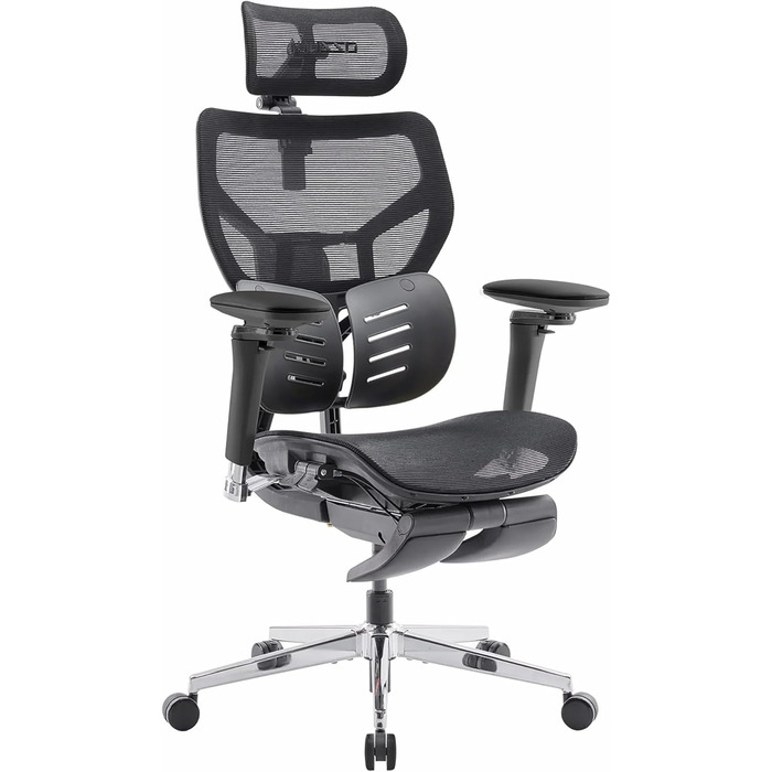 Офісний крісло MUSSO X700 з регульованою поперековою підтримкою GlideTrack, 6D підлокітниками, 4D підголівником та зсувною основою та підставкою для ніг – інтелектуальний комфорт для роботи, навчання та геймінгу (чорний)