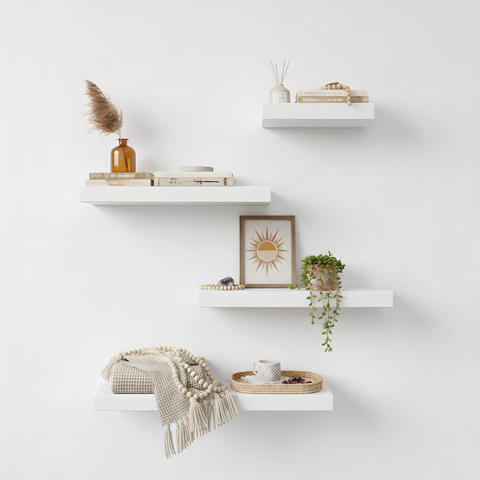 Набір настінних полиць 4 шт. для декору та книг з МДФ, білі 40x14x3 см