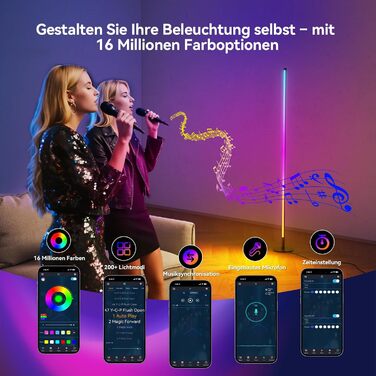 LED торшер для вітальні 160 см RGB кутовий, димується, з пультом та додатком, музичні режими, DIY, таймер - для спальні, геймінгу