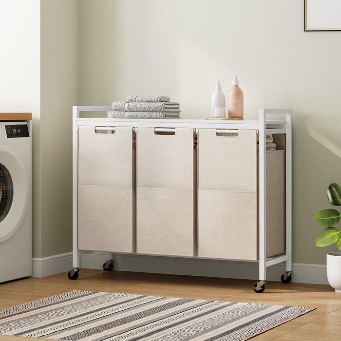 Кошик для білизни HOOBRO з 3 відділеннями, 119 л, білий, на колесах