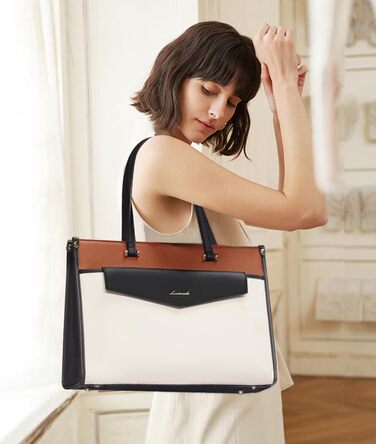 Сумка для ноутбука LOVEVOOK 15.6 дюймів, водонепроникна, для жінок, сумка-шоппер, шкіряна, для роботи, навчання, чорна, бежева, коричнева