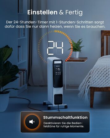 Електричний масляний радіатор Pro Breeze OmniWarm 2500W з 11 ламелями - енергозберігаюча теплова гармата з термостатом, таймером та захистом