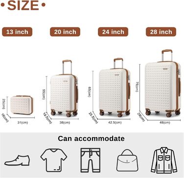 Набір валіз KONO з ABS пластику, 4 шт. (75x48x29 см) з TSA замком, білі