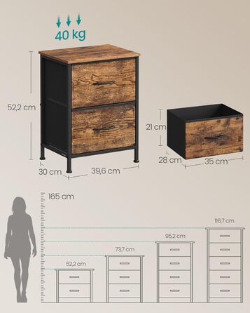 SONGMICS Комод з 2 висувними ящиками, тумбочка, шафка для зберігання, сталь, МДФ, фліс, для спальні, прихожої, вітальні, чорний, LGS32BH03