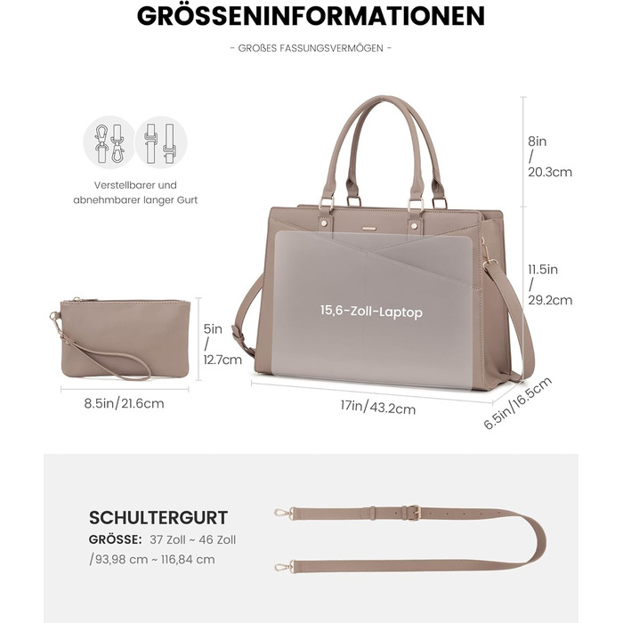 Сумка для ноутбука LOVEVOOK: жіноча сумка-шоппер, сумка для роботи, навчання, офісу, бізнесу, 15.6 дюймів, чорний (Y-khaki Sand)