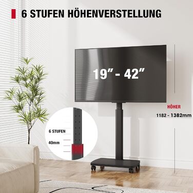 Підставка для телевізора мобільна з дерев'яною основою, поворотна, для TV 19-42 дюйми, чорна, до 20 кг, VESA 200x200 мм
