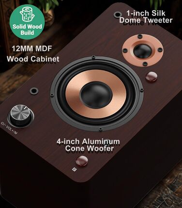 LONPOO LP-42S/LP-42M-BR: Компактні Bluetooth колонки з USB, AUX та виходом на навушники | 30W, 3-дюймовий динамік, дерев'яний корпус