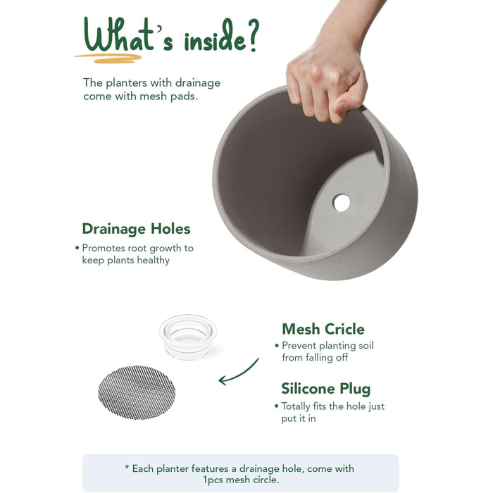 Керамічні горщики для квітів LE TAUCI, 20 см (сірий) з дренажним отвором