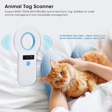 Ручний RFID-зчитувач для домашніх тварин, портативний та акумуляторний, підтримує EMID та FDX-B (ISO1784/85) (білий)