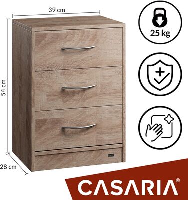 Набір тумбочок Casaria 54x39x8см LED Дерево 3 ящики Сірий (2, дуб) Приставний столик Спальня