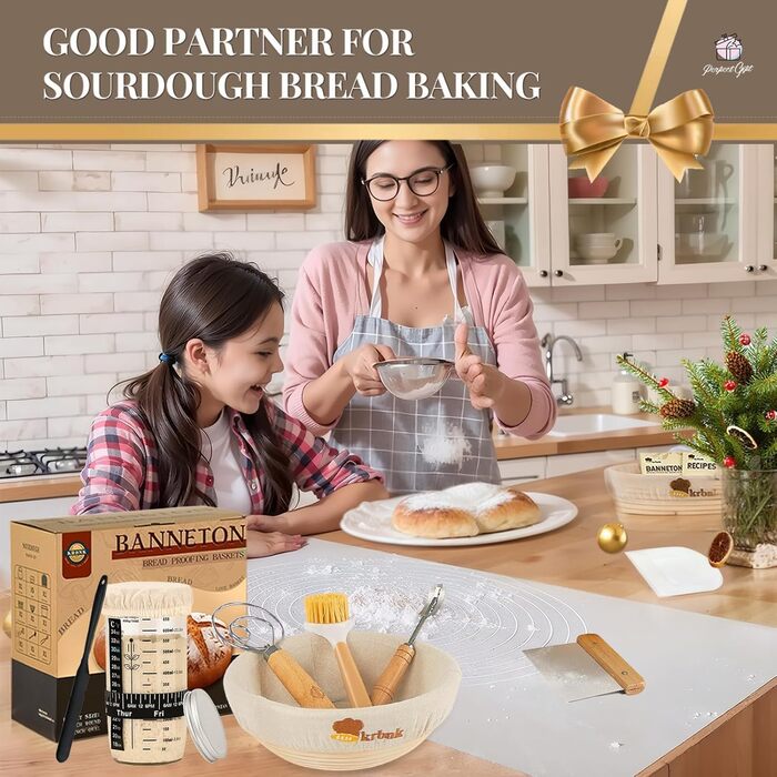 Набір для приготування закваски для початківців: бродові корзини (22.9 см та 25.4 см), склянка для закваски 1000 мл, аксесуари для випічки з індонезійського ротангу