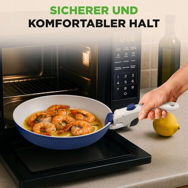 Набір посуду NutriChef 18 предметів з кераміки з знімними ручками. Підходить для індукційних плит, антипригарне покриття, компактний, можна складати, безпечний у духовці, для всіх типів плит (синій, знімний грифель)