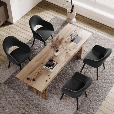 Набір з 6 кухонних стільців для їдальні з підлокітниками, бежевий, поліестер, дерев'яні ніжки