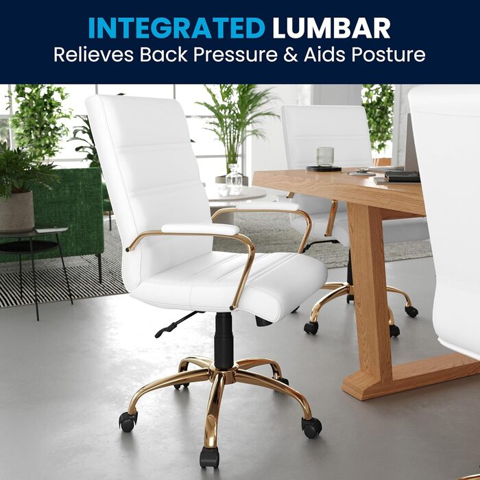 Офісний крісло Flash Furniture - крісло для шефа, біле шкіряне, з червоно-золотим каркасом, 61 x 58,5 x 103,5 см