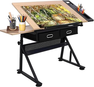 Регульований стіл для малювання, мольберт для художників, стіл для малювання з нахиленою поверхнею 0-80°, стіл для творчості з ящиками для дітей та дорослих