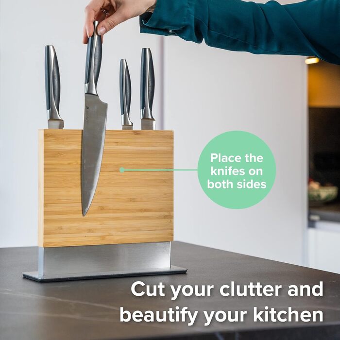 Магнітний тримач для ножів Coninx | Двостороння підставка для ножів з дерева волоського горіха | Кухонні ножі | Тримач без ножів