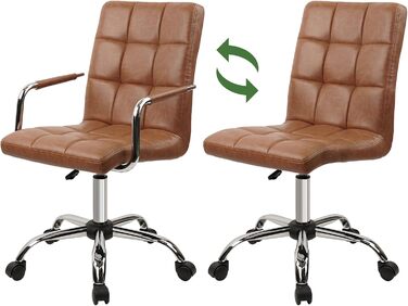 Крісло офісне Clatina Leder з підлокітниками, шкіряне, ергономічне, поворотне, регульоване по висоті, для дому та офісу, коричневе, 160 кг, 1 шт.