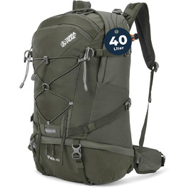 Туристичний рюкзак Terra Peak 40L Flex 40 Premium великий з вентиляцією спини, системою гідратації та дощовиком - Трекінговий рюкзак з дихаючого поліестеру 3D Air Mesh - Вуличний денний рюкзак з поясним ременем 40 літрів оливково-зелений