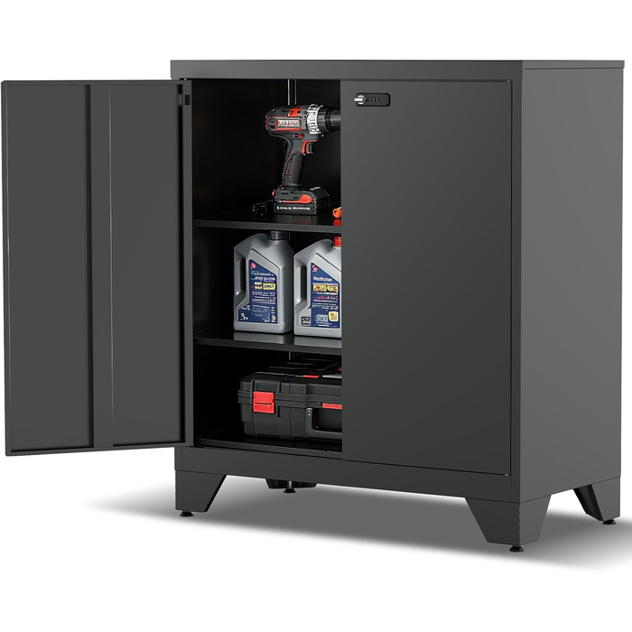 Металевий шафа-сейф для документів, 90x80x40 см, білий (чорний) - з полицями та комбінаційним замком