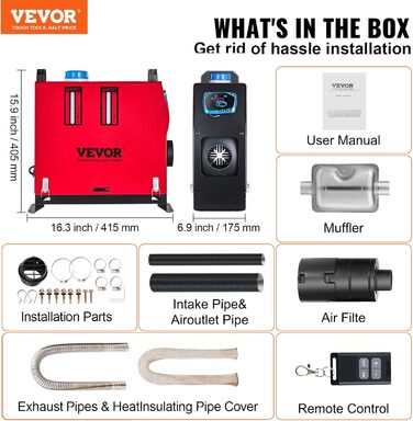Електрична дизельна пічка опалення VEVOR 12V, 8kW, для авто, RV, човнів, вантажівок, будинків на колесах, автобусів, з вихлопним патрубком (1 вихід)