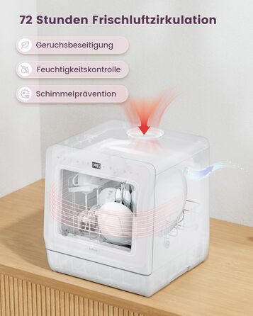 Посудомийна машина HAVA для столу з пом'якшувачем води та підвищеною енергоефективністю, 8 програм миття, блокування від дітей та відкладений старт, не потребує встановлення - ніжний лавандовий колір, TDJR09