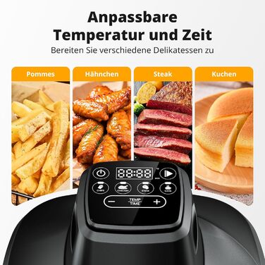 Фритюрниця повітряна AIRMSEN зі скляною чашею, 1500 Вт, 4.5L + 1.2L, 60–230 °C, 4 програми, знімна чаша, для мікрохвильовки та мийки посуду