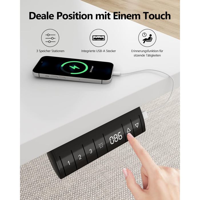 Регульований стіл Flamaker: електричний, з пам'яттю, для офісу, 180x80 см, коричневий